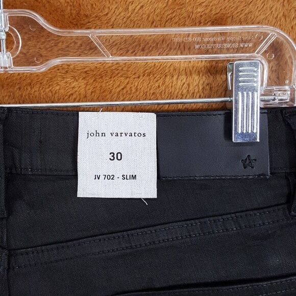 JOHN VARVATOS Jeans Mens Size 30 Black Slim Fit Waxed Coated JV 702 $248 - Picture 6 of 11